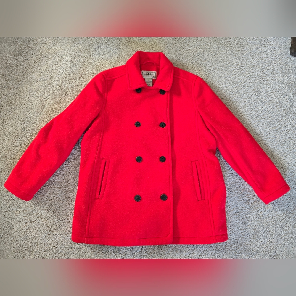 L.L. Bean Womens XL petite Red Soft Button Frpnt Lined Coat Jacket - Picture 2 of 9